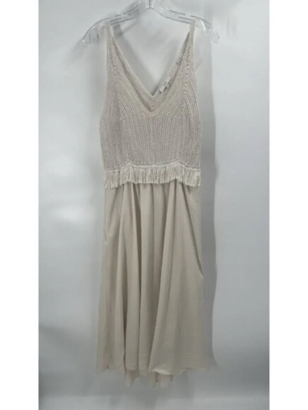 Vince Crochet Fringe Maxi Dress Boho Festival Resort Ivory Size Small Lined